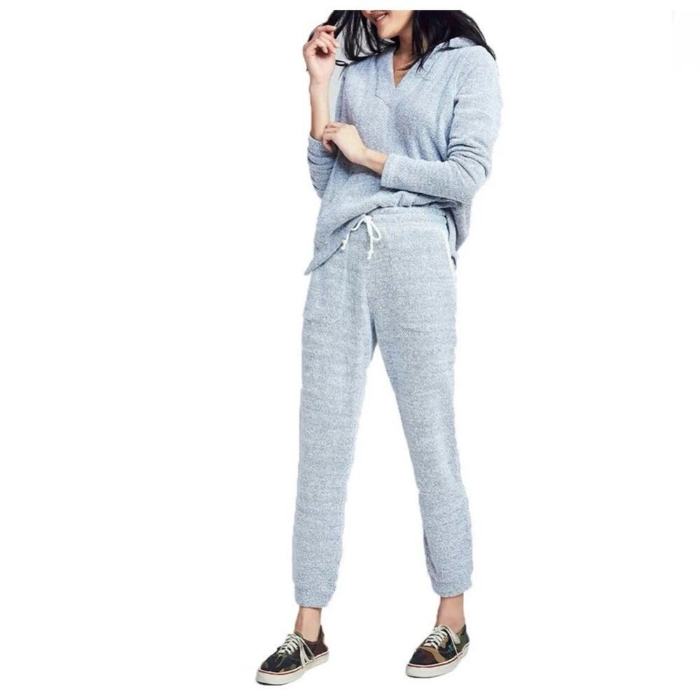 Faherty Womens Whitewater Sweat Suit Joggers Hoodie M Blue Textured Coastal 2 Pc